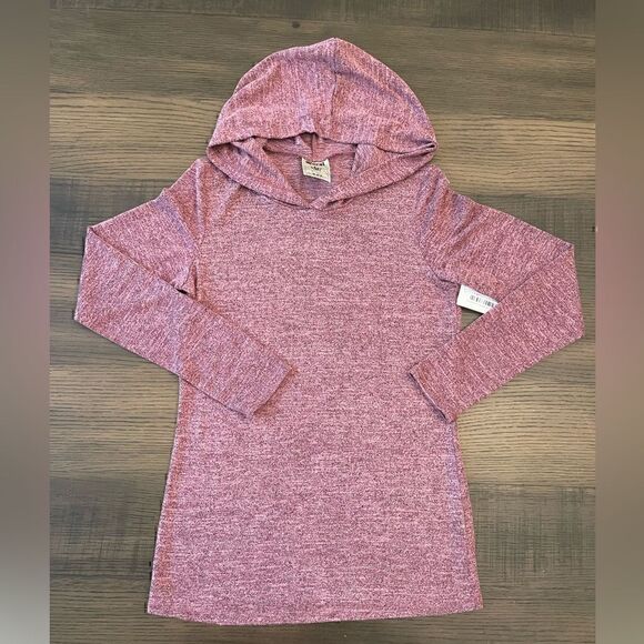 Vocal Lightweight Heathered Plum Long Sleeve Hooded Top with Small Studs - Picture 2 of 10